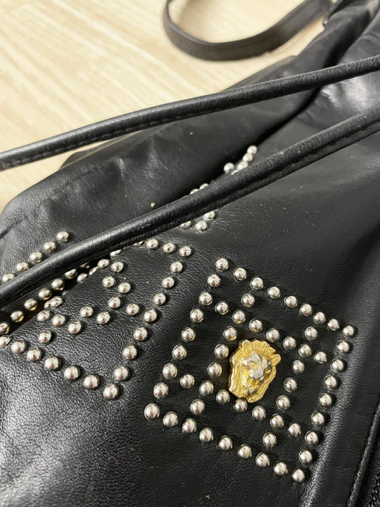 vintage 80s lion studded leather drawstring bag | made in italy - good market thrift store