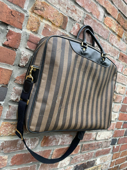 vintage capacci zucca stripe leather garment bag