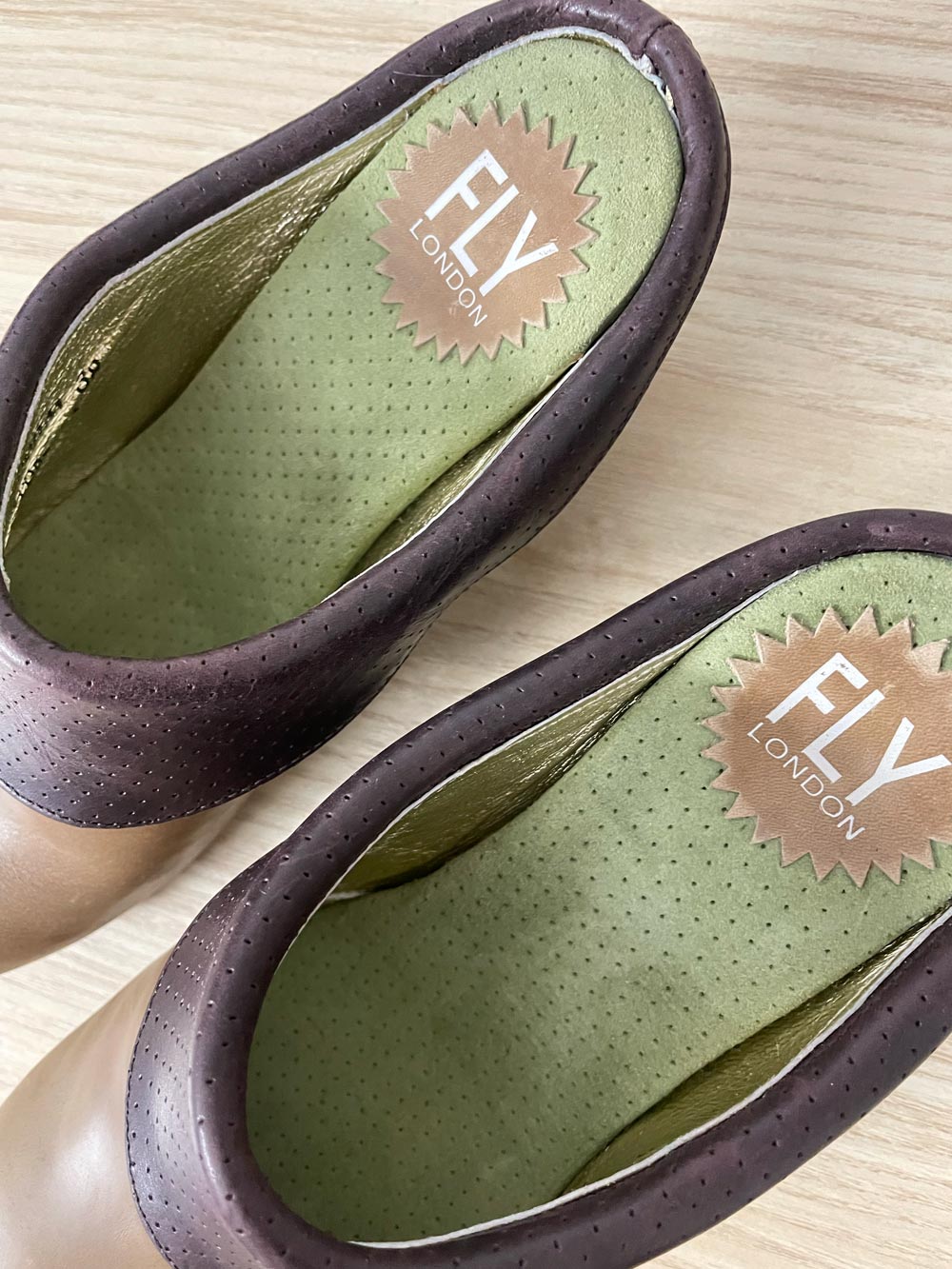 fly london two-tone leather clog