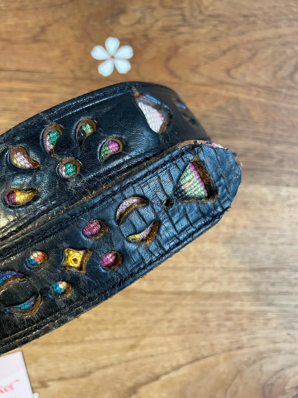 vintage boho cut out woven back leather belt