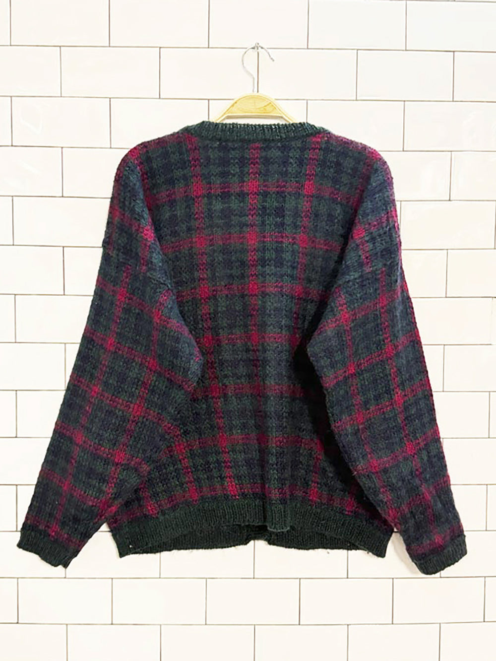 vintage paul harris mohair-blend plaid knit cardigan