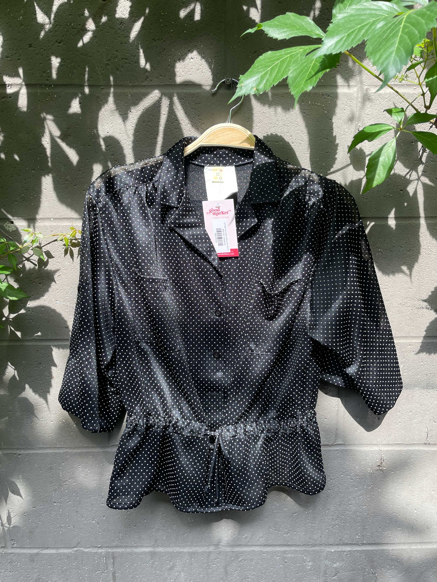 vintage tie waist polka dot blouse