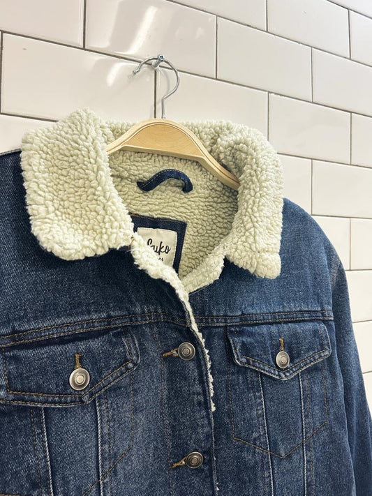 suko jeans sherpa lined denim trucker jacket - good market thrift store