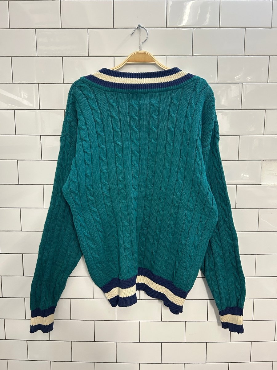 vintage 417 van heusen cable knit v neck tennis prep sweater - good market thrift store