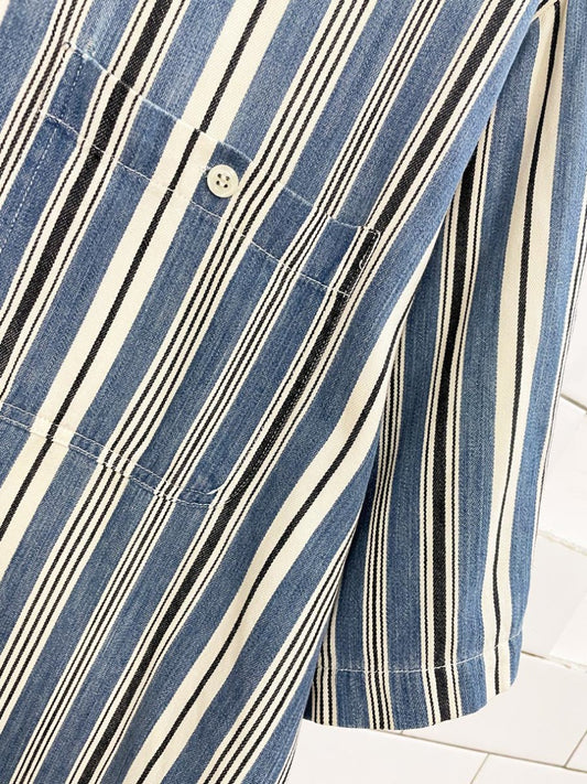 vintage 90s blue stripe twill shirt - good market thrift store