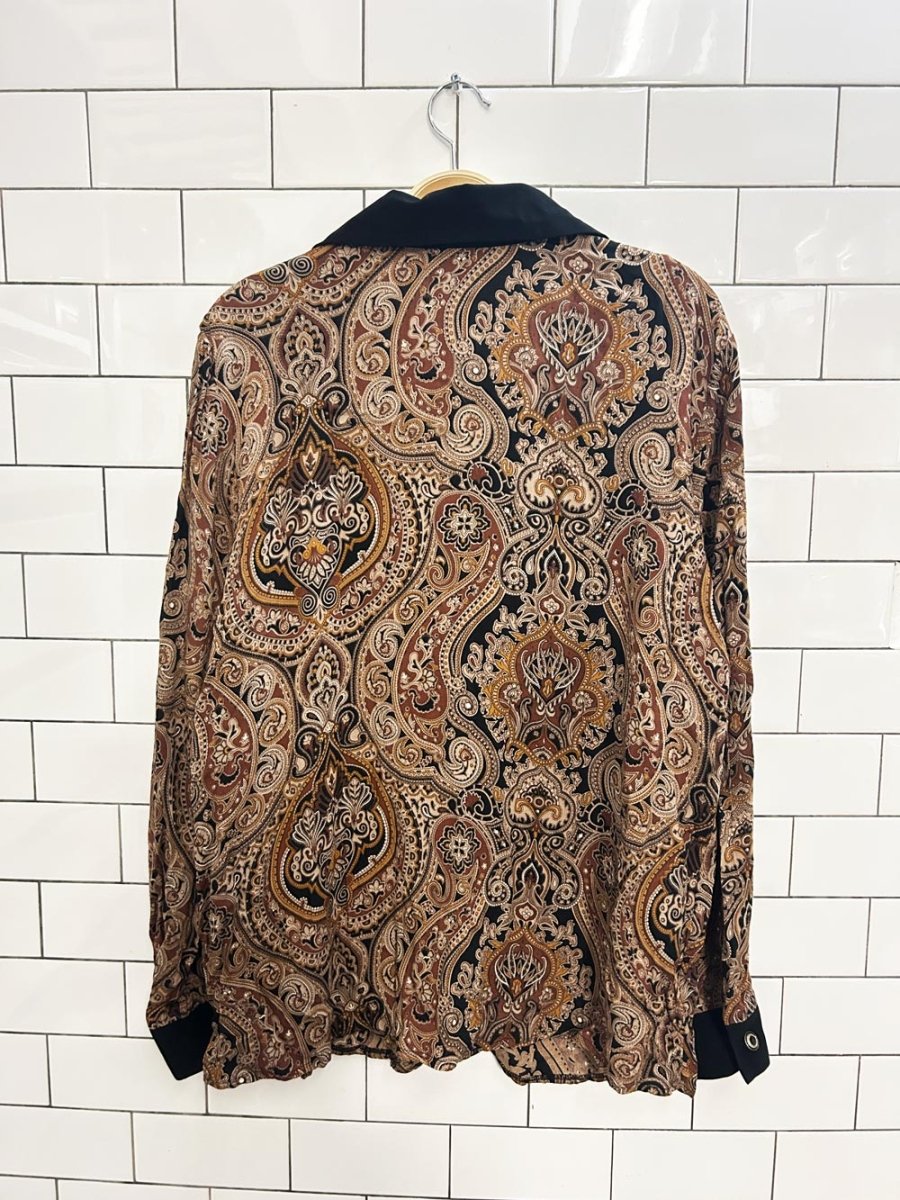 vintage 90s jessica contrast scroll shirt - good market thrift store