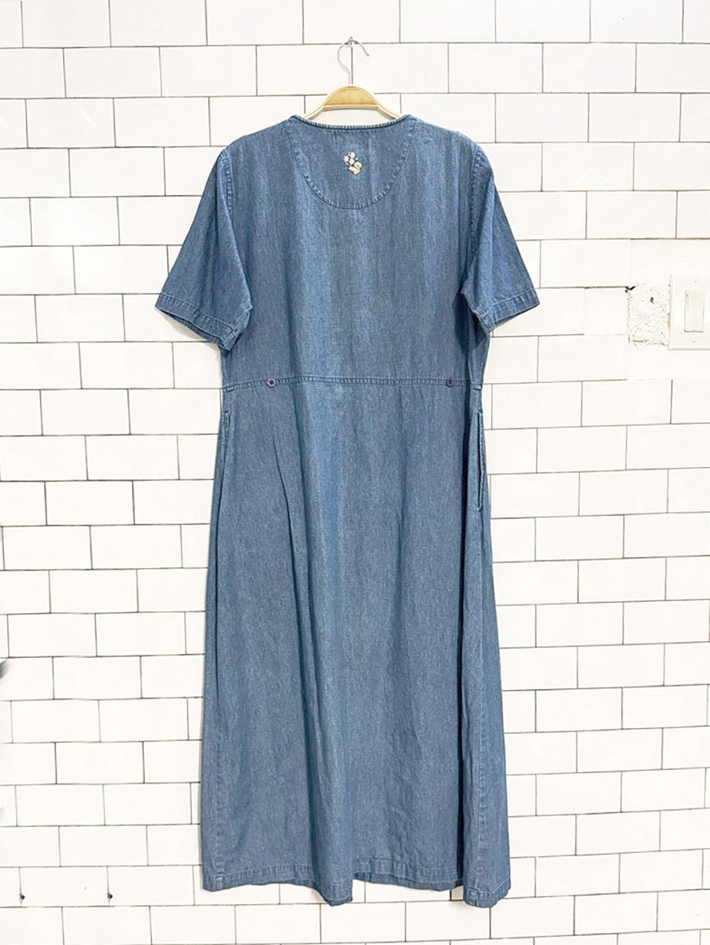 vintage 90s tradition embroidered full button denim maxi dress | country collection