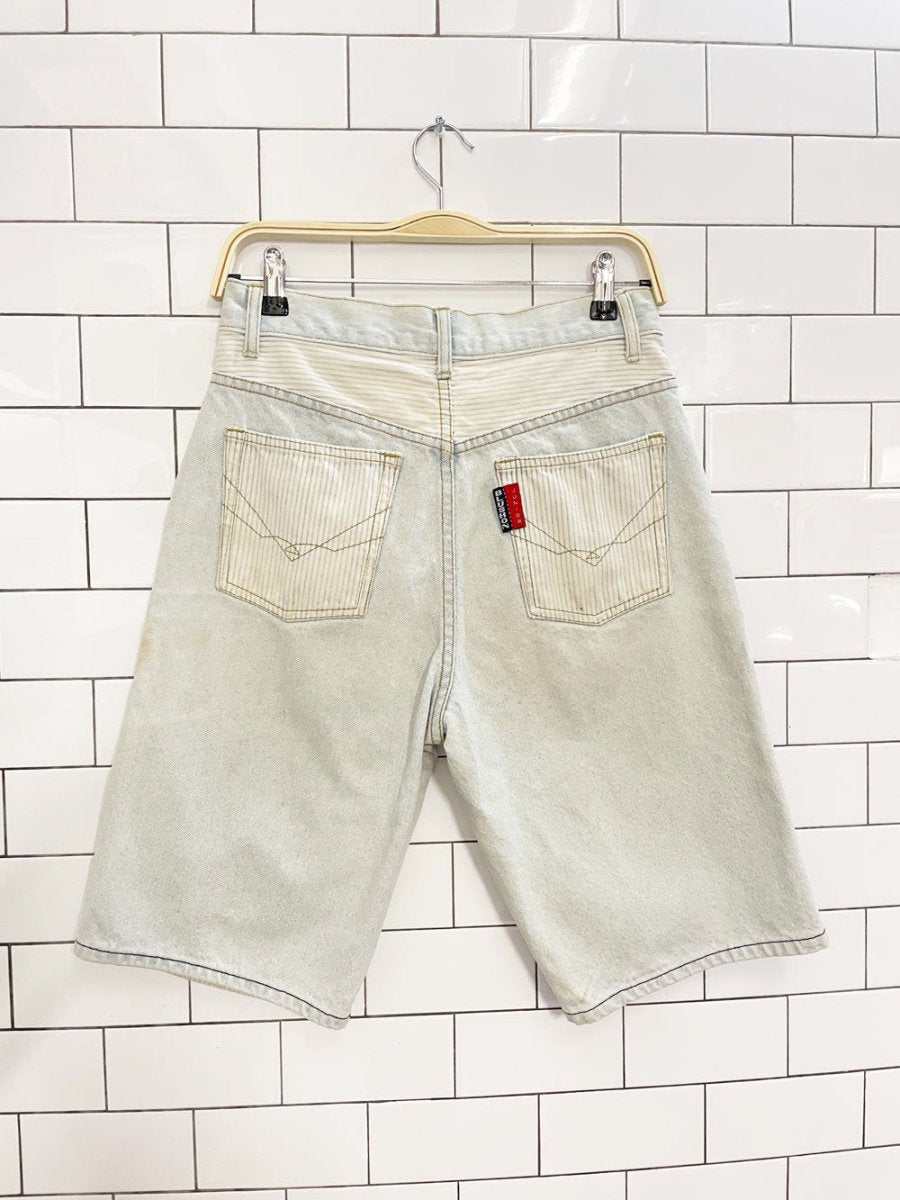 vintage 90s blush on pattern patchwork long denim shorts - good market thrift store