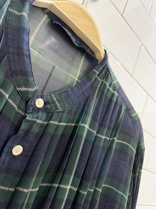 polo ralph lauren 100% silk chiffon plaid tuxedo ruffle blouse - good market thrift store