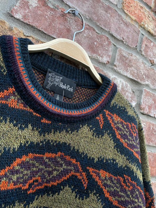 vintage hyde park wool-blend fall leaves knit crew