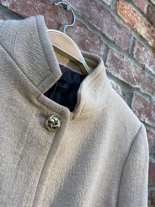 zara camel wool blend gold button jacket