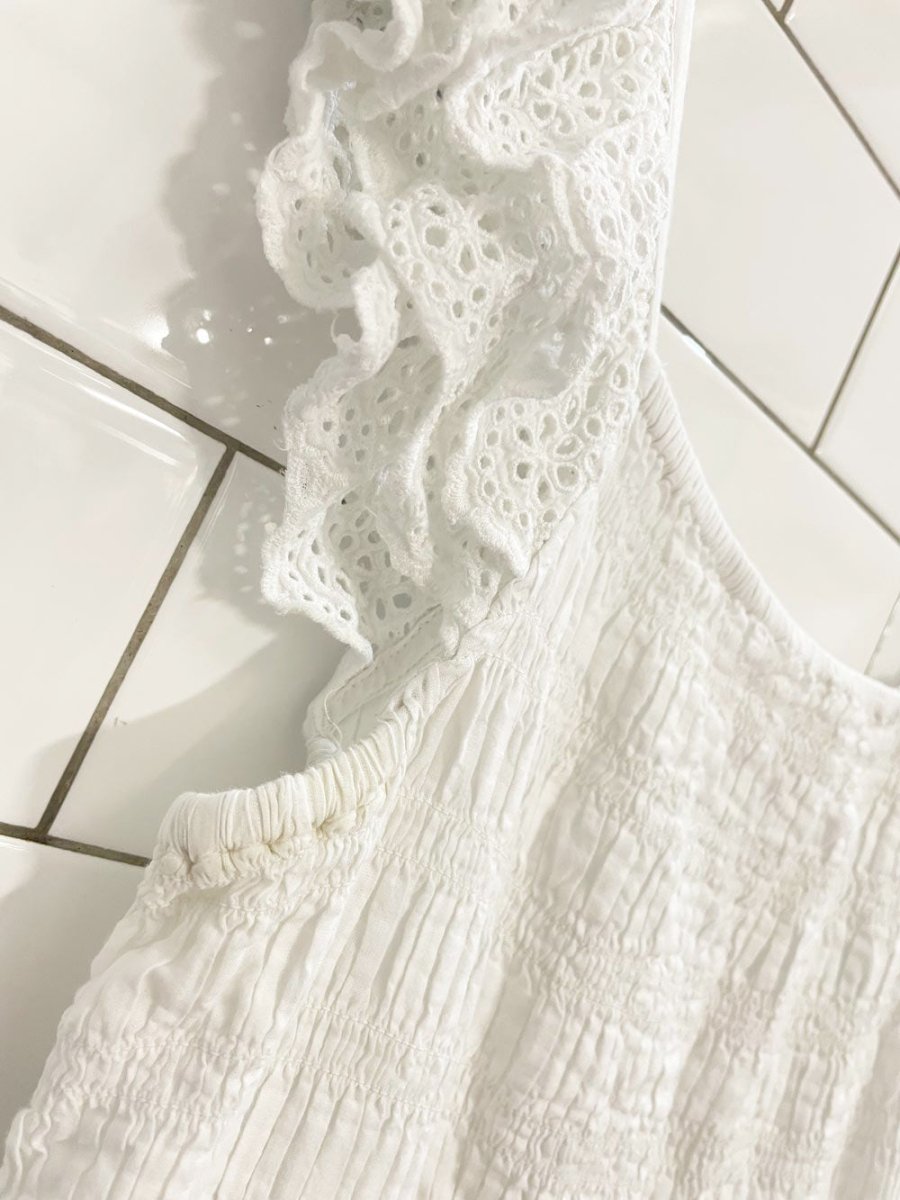 & other stories boho prairie smocked eyelet tiered midi dress - good market thrift store