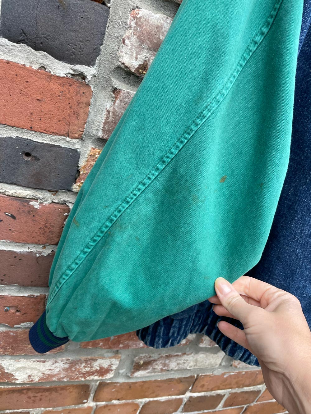 vintage 90s streetworn two-tone denim bomber jacket