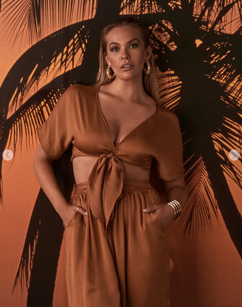 santemare LA satin tie top and wide leg pant set