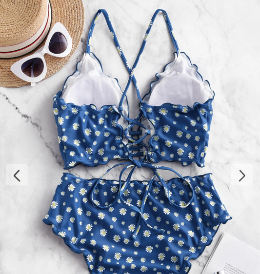 nwt zaful daisy print bikini top