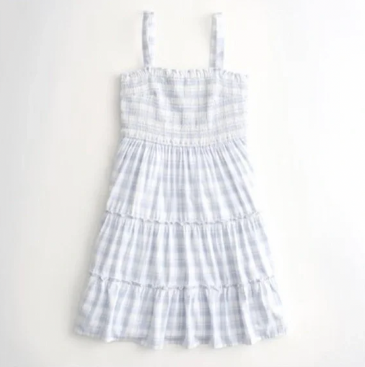 hollister smocked top tiered plaid mini dress