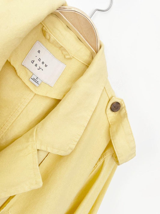 a new day linen - blend butter yellow trench coat - good market thrift store