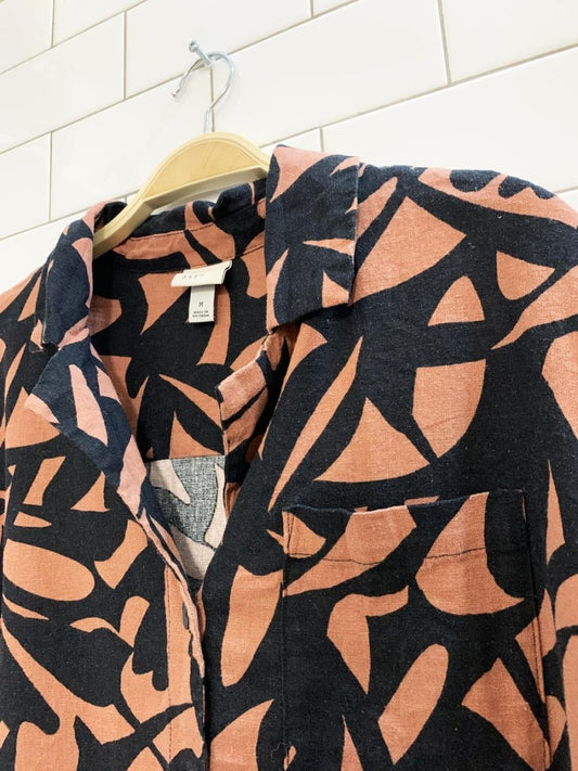 a new day linen - blend full button resort shirt - good market thrift store