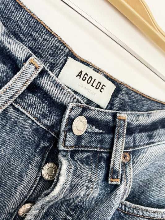 agolde riley cut - off denim shorts - good market thrift store