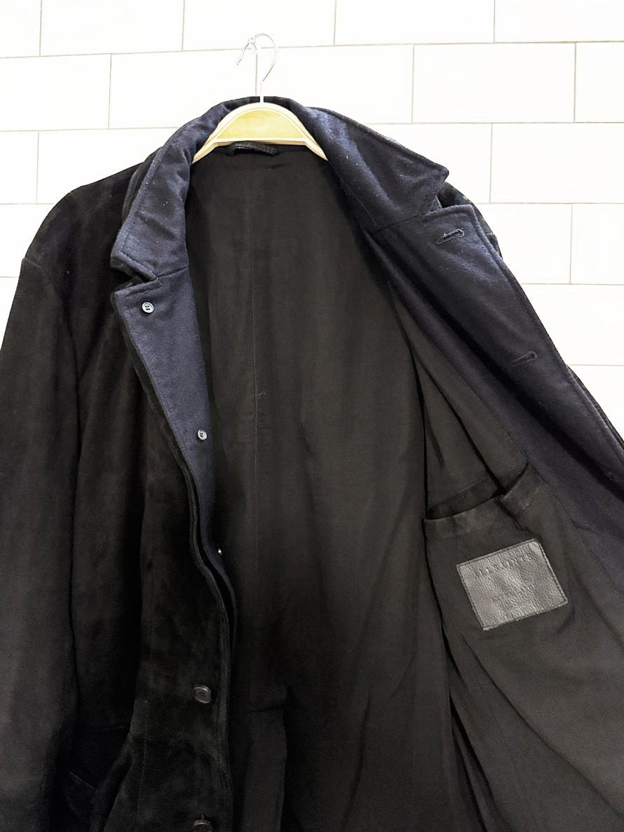 allsaints graft lamb suede leather elbow patch blazer jacket - good market thrift store