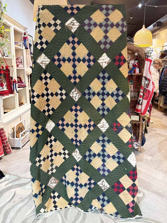 antique handmade double nine patch new england quilt - good market thrift store