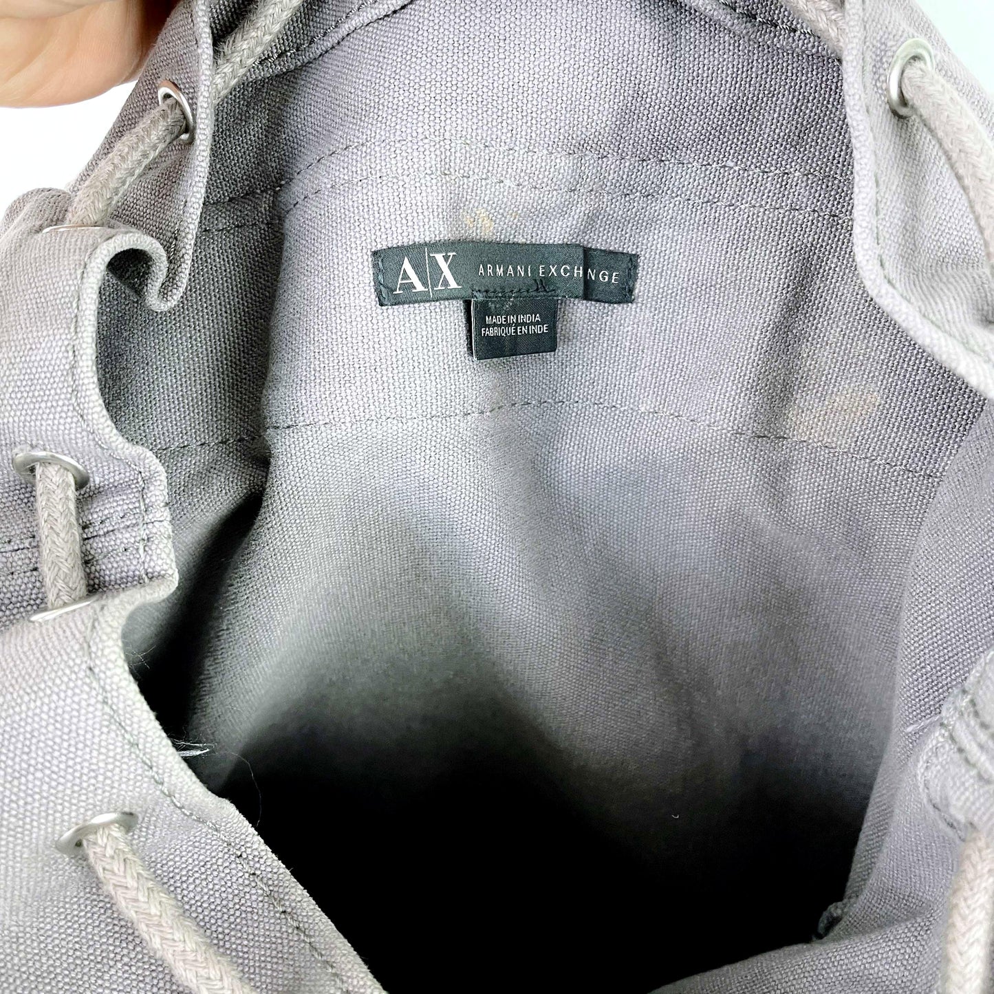 armani exchange canvas camp backpack w leather trim