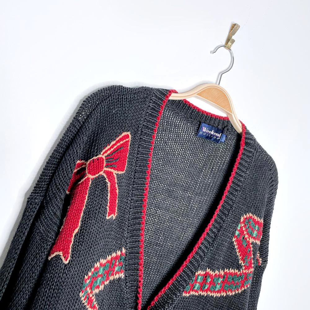 vintage weekend edition knit bells + bows cardigan
