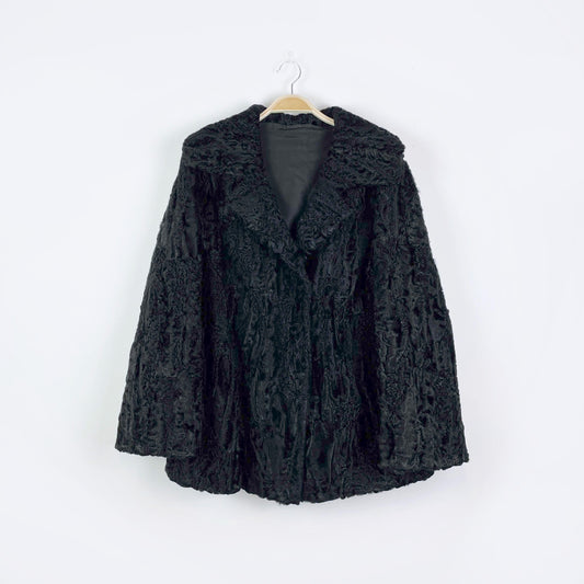 vintage black persian lamb short coat - size medium