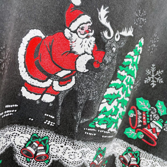 vintage 90s santa glitter scene graphic crew