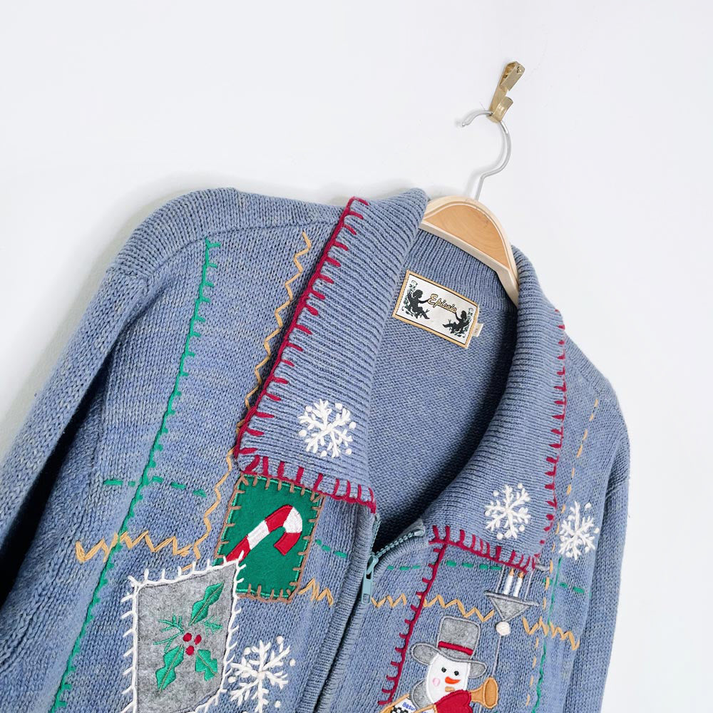 vintage episcia carolling snowmen knit cardigan