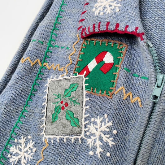 vintage episcia carolling snowmen knit cardigan