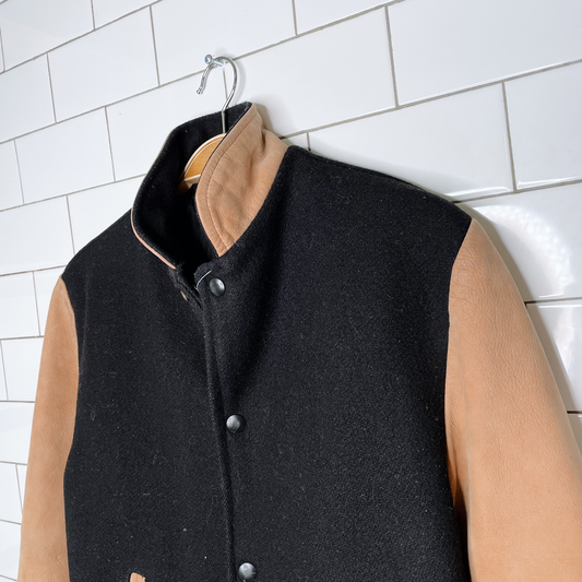 vintage wool leather bomber jacket - size small