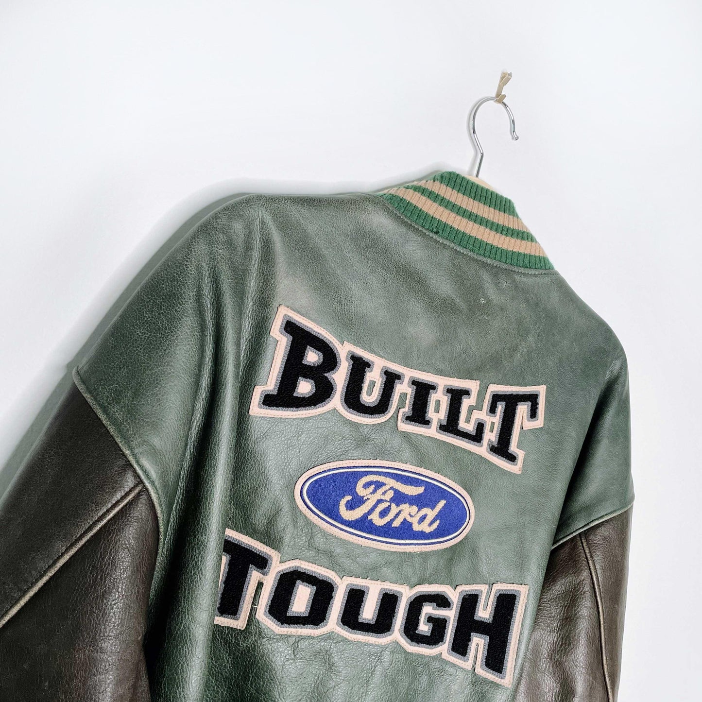vintage roots x ford distressed leather bomber jacket