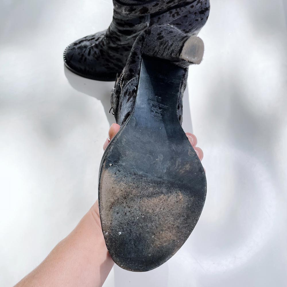 damir doma spotted pony hair ankle wrap heeled boot