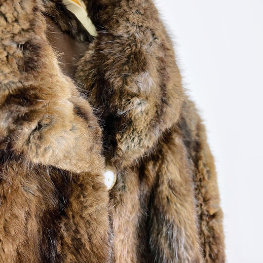 vintage brown long hair mink short coat - size medium
