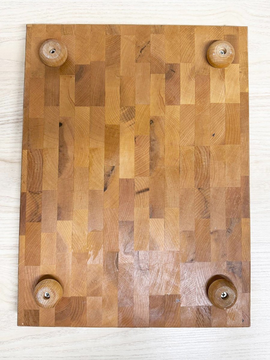 butcher block end - grain cutting board with feet - good market thrift store
