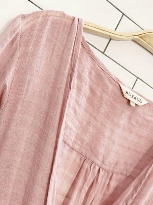 buykud flowy woven cinch waist wrap maxi dress - good market thrift store