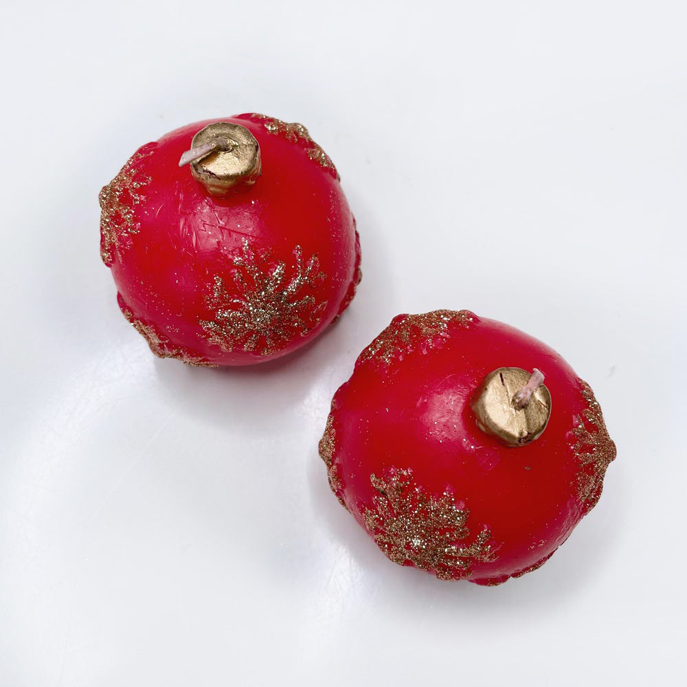 x2 glitter snowflake red ornament candles