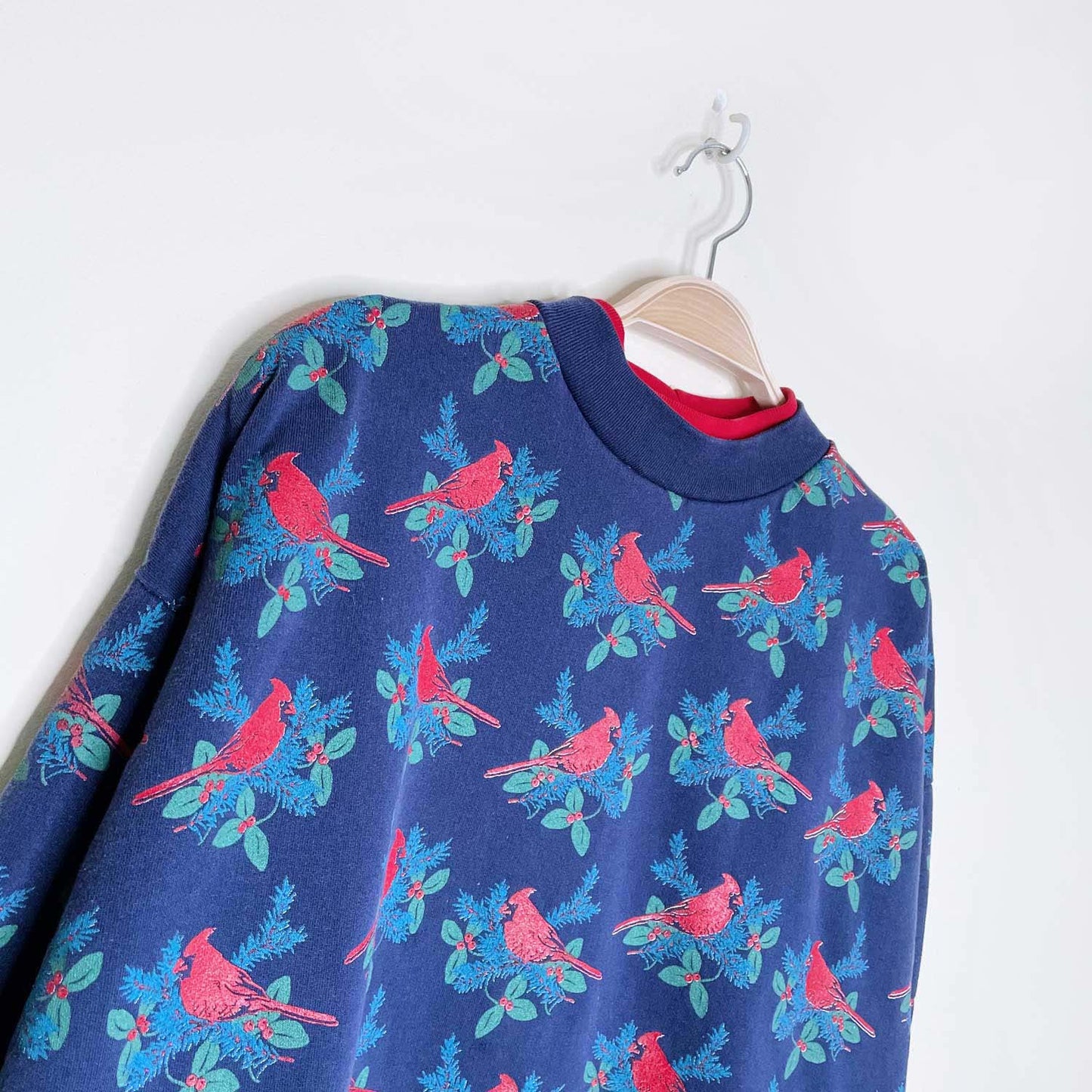 vintage holiday cardinals all over crew - size large
