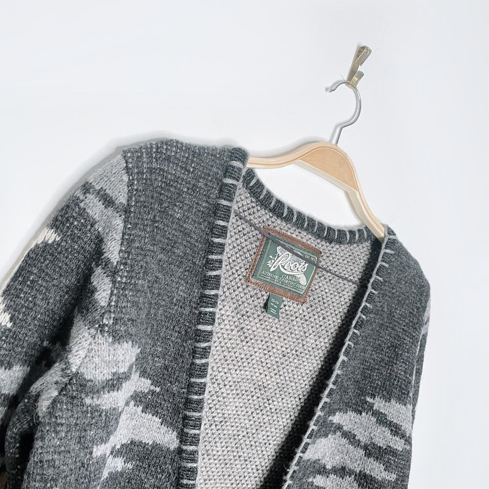 roots aztec wool-blend fringe blanket cardigan