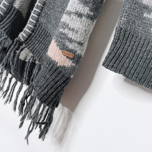 roots aztec wool-blend fringe blanket cardigan