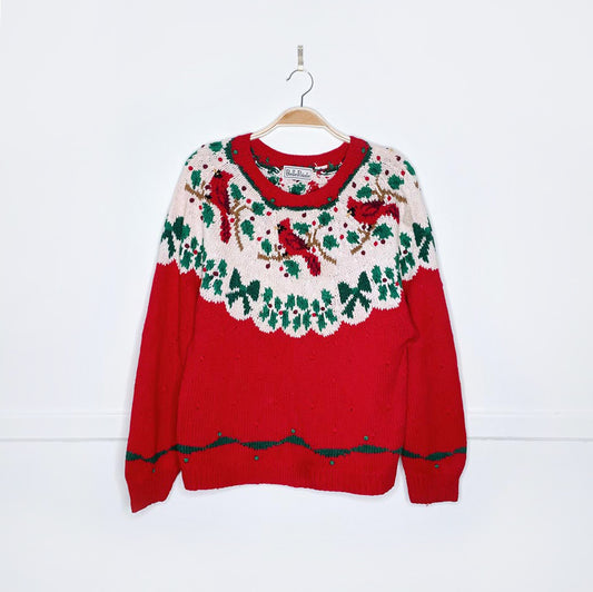 vintage belle point knit cardinals fair isle sweater