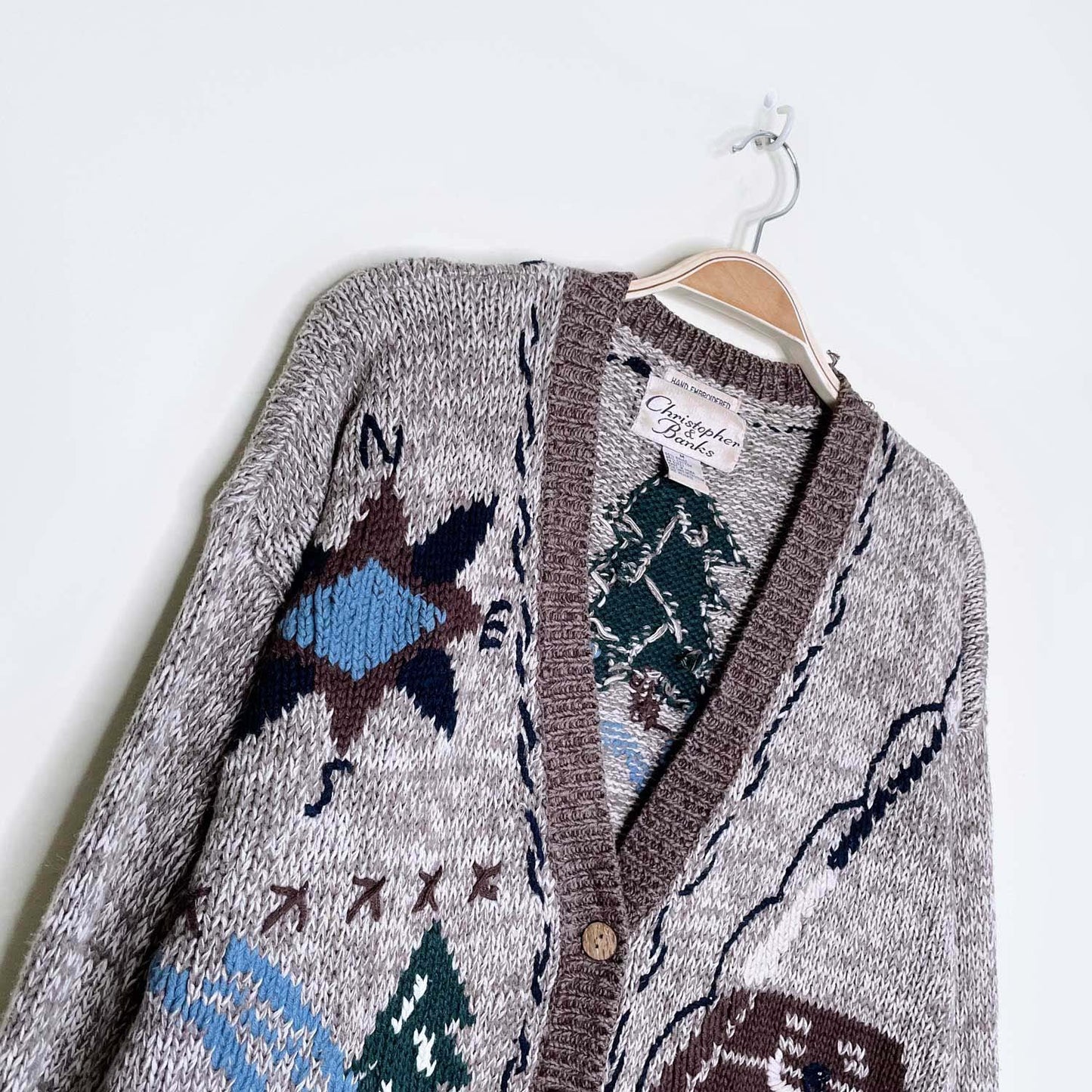 vintage christopher & banks hand-embroidered holiday cardigan - size medium