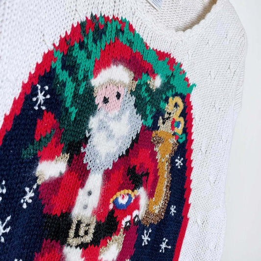 vintage 90s casual corner santa claus holly knitted sweater - size medium