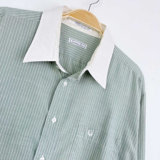 vintage 70s christian dior contrast collar logo french cuff dress shirt