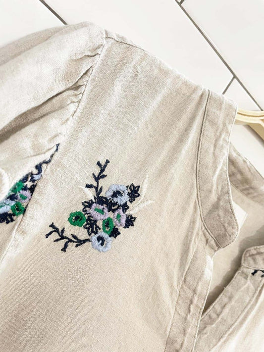charter club 100% linen puff sleeve embroidered floral top - good market thrift store