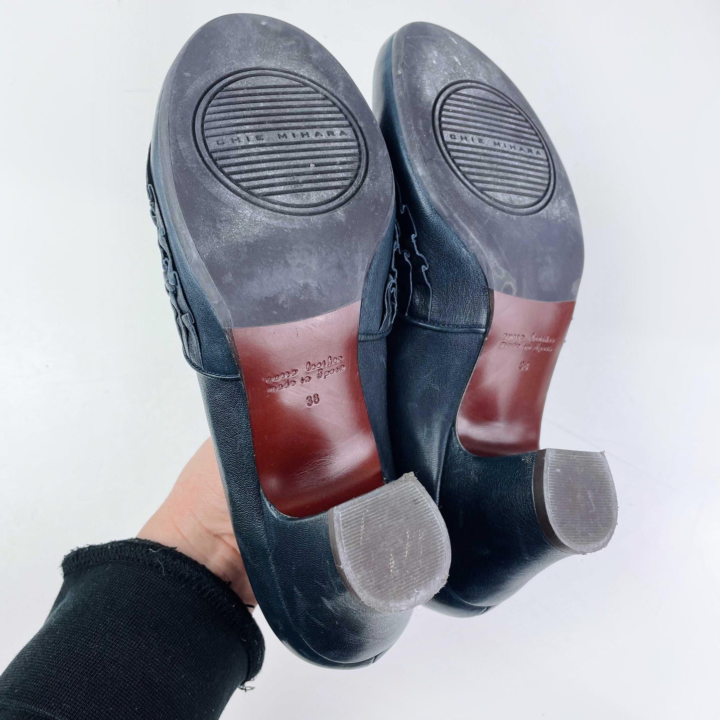 chie mihara blue leather ruffled heeled shoe - size 38