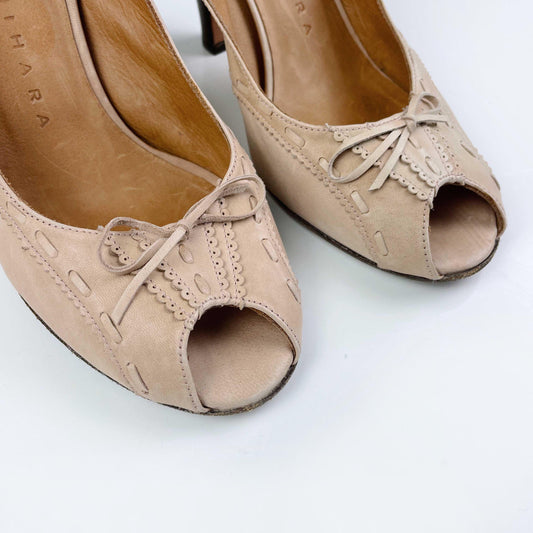 chie mihara cream leather peep toe slingback heels - size 38.5