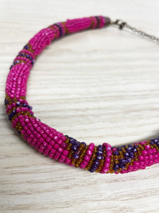 chunky boho beaded collar necklace - good market thrift store