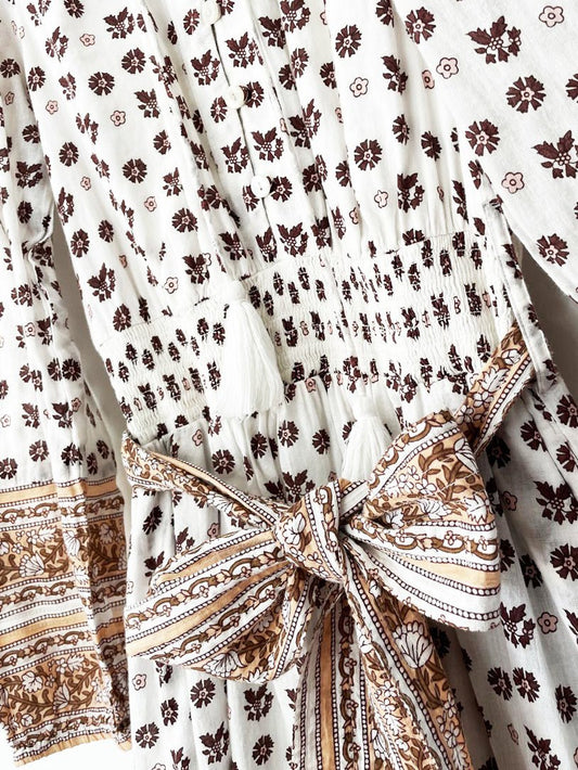 cleobella blakely boho half button tiered belted midi dress - good market thrift store